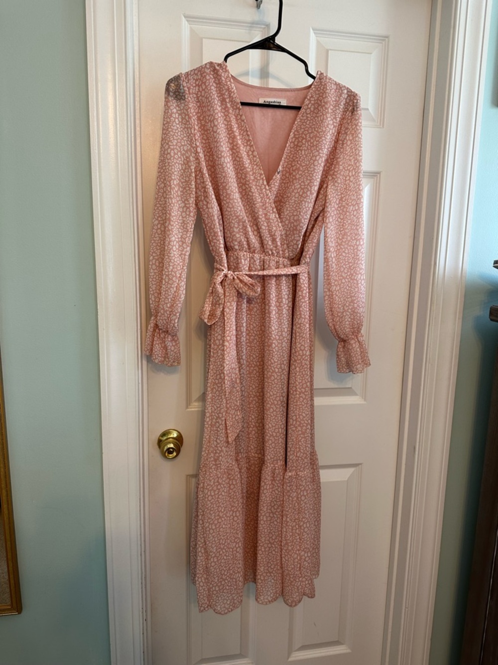 Angie Blush Pink Floral Wrap Maxi Dress with Tie Waist